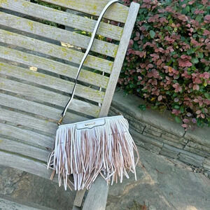 Rebecca Minkoff Blush Cream Leather Finn Fringed Crossbody Bag